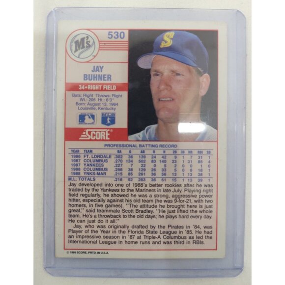 Jay Buhner Error Baseball Card Rare Print Variation Collectible MLB - Picture 2 of 2